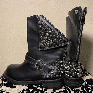 Brand New Studded Faux Leather Back Zip Snap Fold Fashion Moto Boots